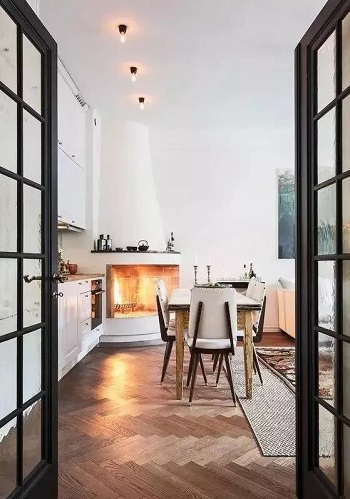 white grained oak herringbone flooring